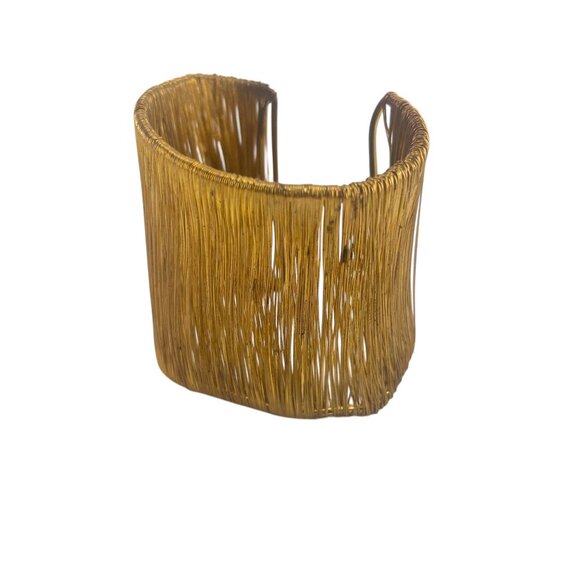 Vintage Wire Chunky Gold Metal Bangle Bracelet1 1/2" Open Weave Design - Picture 8 of 8